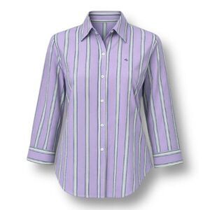 Lauren Ralph Lauren M Shirt Purple Green Stripe Cotton Classic Fit Preppy Work